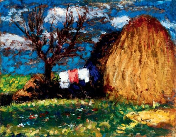 Drying Clothes Oil Painting by Jozsef Koszta