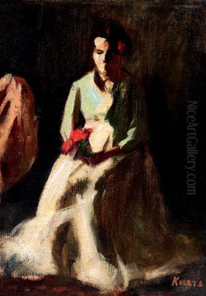 Girl With Flowers Oil Painting by Jozsef Koszta