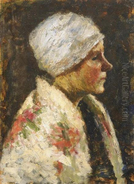 Annuska Wearing A Kerchief Oil Painting by Jozsef Koszta