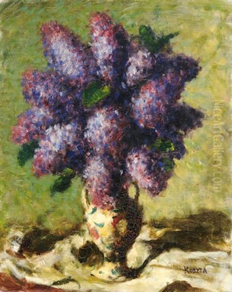 Still-life With Lilacs Oil Painting by Jozsef Koszta