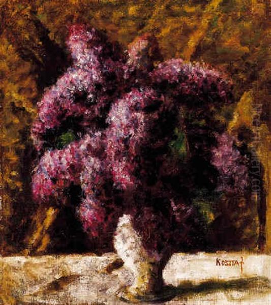 Lila Orgonak (purple Lilacs) Oil Painting by Jozsef Koszta