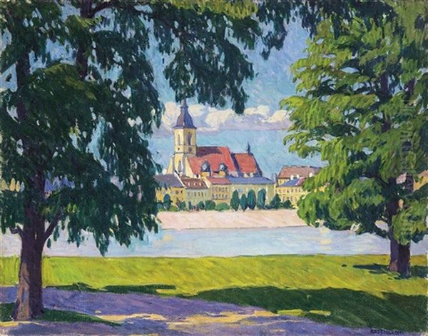 German Small Town Oil Painting by Gyula Kosztolanyi Kann