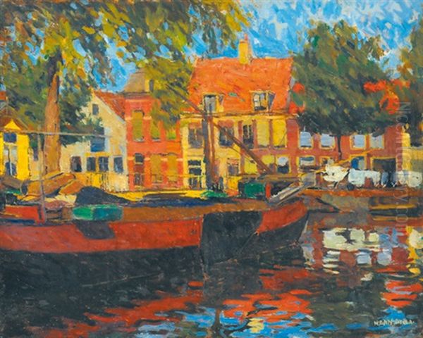 Dutch Landscape Oil Painting by Gyula Kosztolanyi Kann