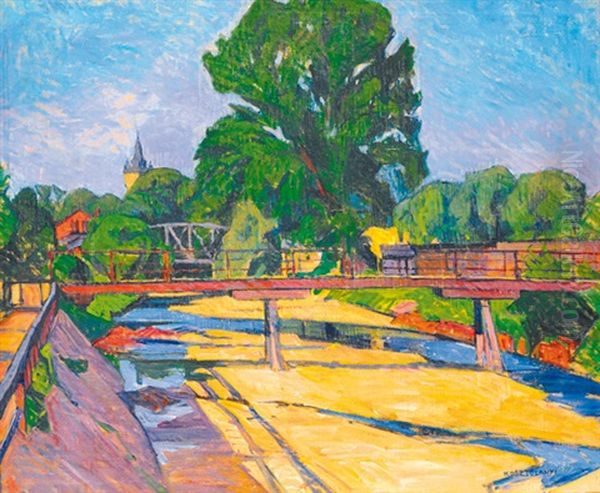 Bridge Over The Stream Oil Painting by Gyula Kosztolanyi Kann