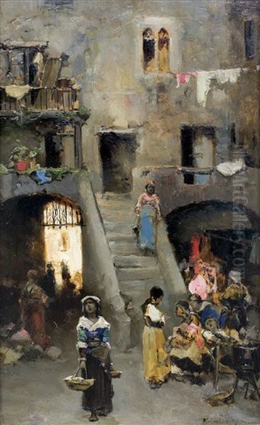 Street In Rome Oil Painting by Wilhelm Kotarbinski