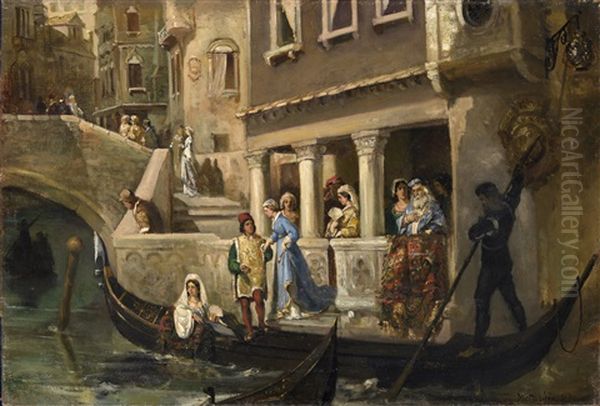 Dignitaries Boarding A Gondola On A Venetian Backwater by Vasili Aleksandrovich Kotarbinsky