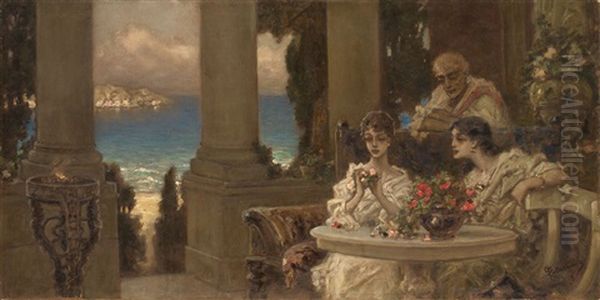 On The Terrace (gadanie Na Rozakh) Oil Painting by Vasili Aleksandrovich Kotarbinsky