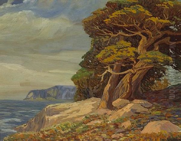 Trees Along A Rocky Coast Oil Painting by George Kotch