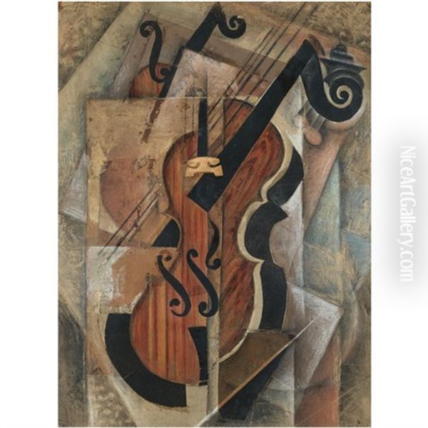 Cubist Still Life With Violin Oil Painting by Pavel Kotlarevsky