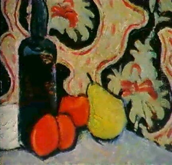 Still Life With Fruit And A Bottle Of Wine Oil Painting by Pavel Kotlarevsky