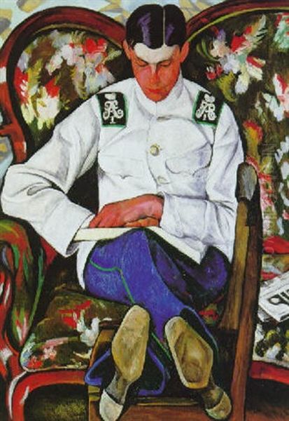 Seated Officer Oil Painting by Pavel Kotlarevsky