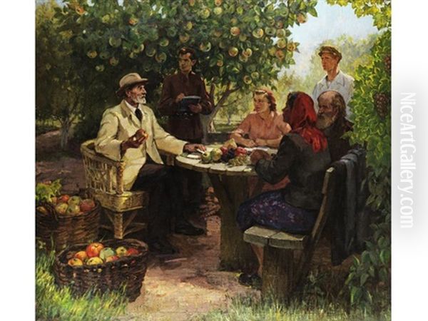 Der Akademiker Mitschurin Und Seine Studenten Oil Painting by Petr Ivanovich Kotov