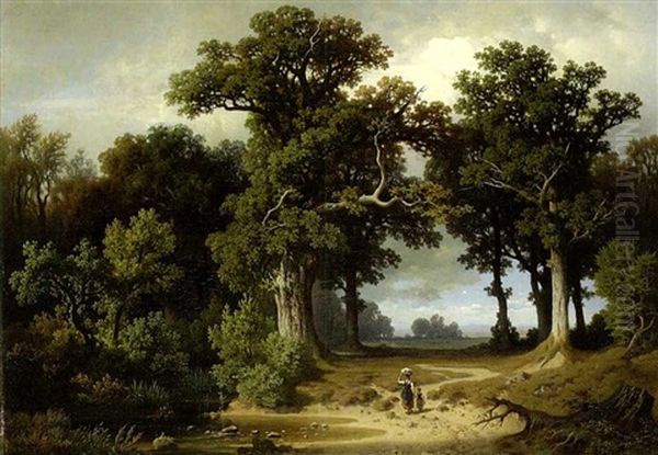 Kinder Auf Einem Waldweg Oil Painting by Theodor Kotsch