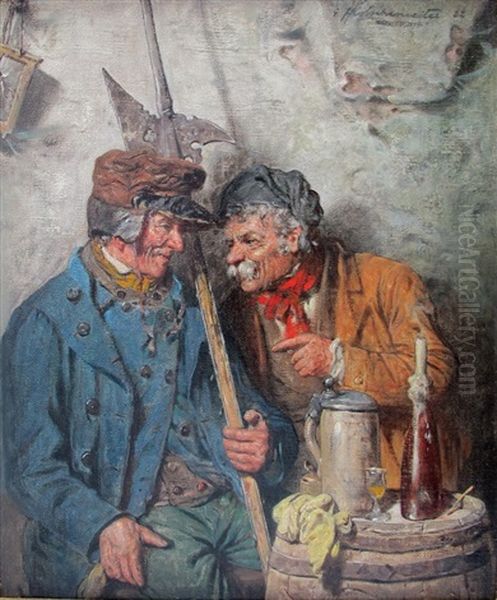 Zwei Nachtwachter Im Gesprach Oil Painting by Hugo Kotschenreiter