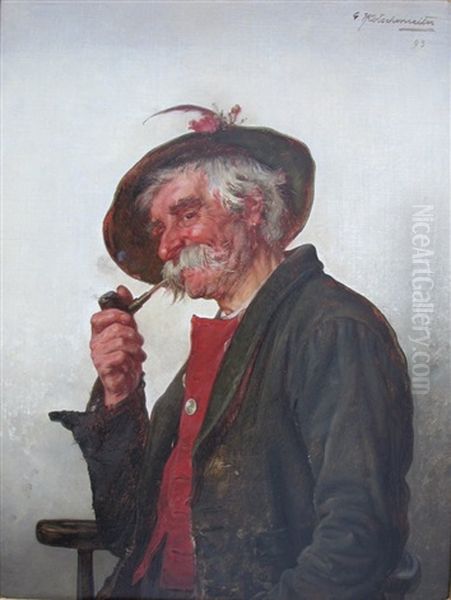 Halbfigurliches Portrait Eines Pfeife Rauchenden Originals Oil Painting by Hugo Kotschenreiter