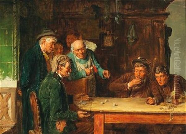 The Dice Players Oil Painting by Hugo Kotschenreiter