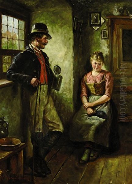 Dirndl Und Bursch In Der Stube Oil Painting by Hugo Kotschenreiter