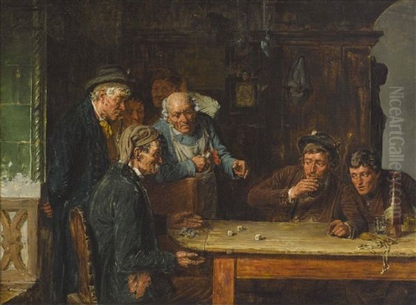 The Dice Players Oil Painting by Hugo Kotschenreiter