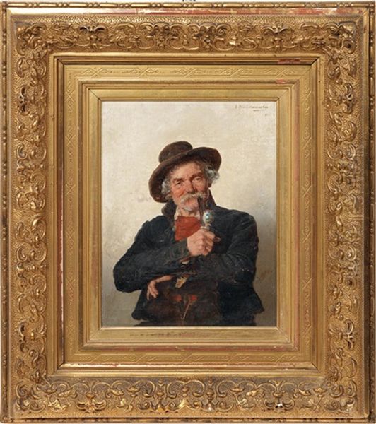 Pfeife Rauchender Mann Oil Painting by Hugo Kotschenreiter