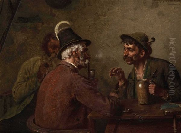 Beim Stammtisch Oil Painting by Hugo Kotschenreiter