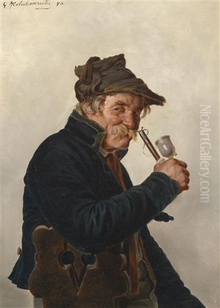 Der Pfeifenraucher Oil Painting by Hugo Kotschenreiter