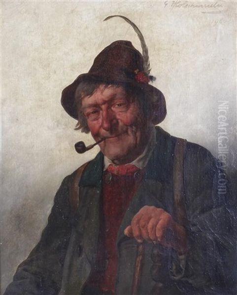 Portrait Of A Man With A Pipe Oil Painting by Hugo Kotschenreiter