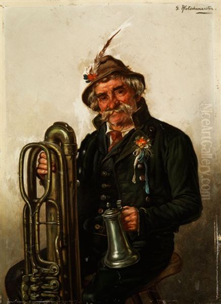 Portrait Eines Tubaspielers Oil Painting by Hugo Kotschenreiter