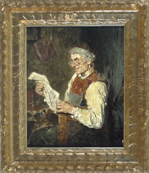 Der Zeitungsleser Oil Painting by Hugo Kotschenreiter