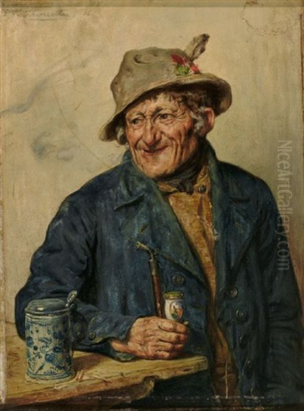 Portrait Eines Bayerischen Originals Neben Fayencekrug Oil Painting by Hugo Kotschenreiter