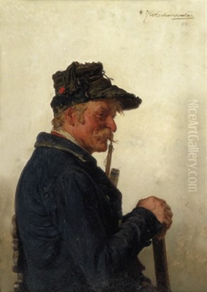 Veteran Mit Pfeife Oil Painting by Hugo Kotschenreiter