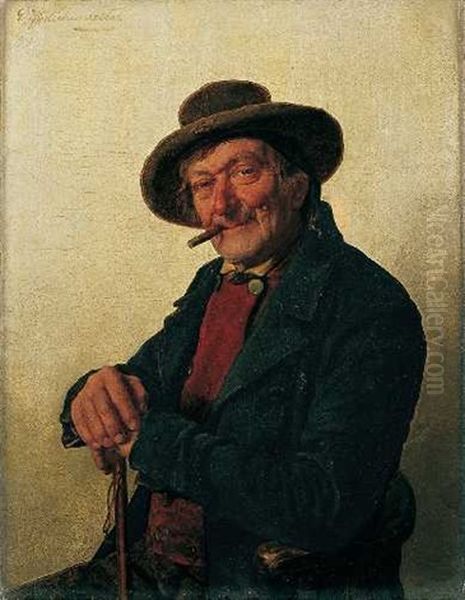 Bauer Mit Zigarre Und Stock Oil Painting by Hugo Kotschenreiter