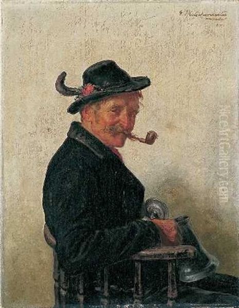 Bauer Mit Zinnkrug Und Pfeife Oil Painting by Hugo Kotschenreiter