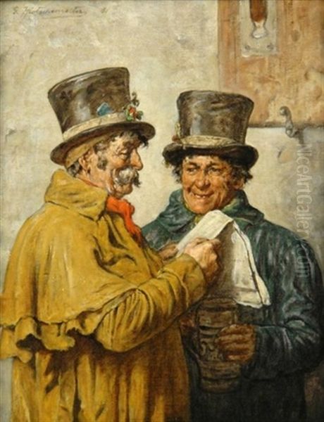 Zwei Kutscher Bei Der Zeitungslekture Oil Painting by Hugo Kotschenreiter