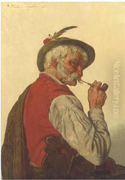 A Good Smoke Oil Painting by Hugo Kotschenreiter