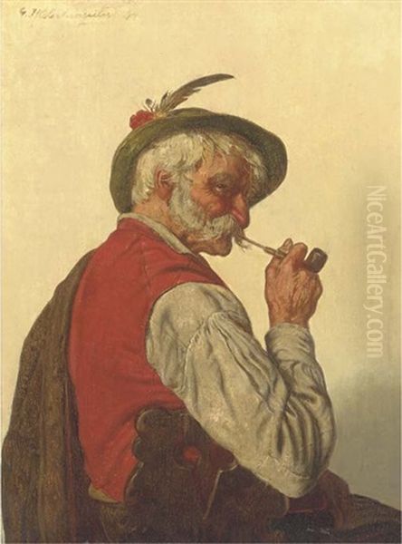 A Good Smoke Oil Painting by Hugo Kotschenreiter