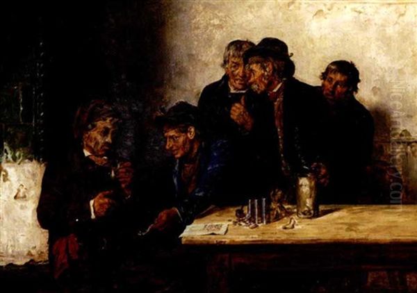 Men In A Tavern Oil Painting by Hugo Kotschenreiter