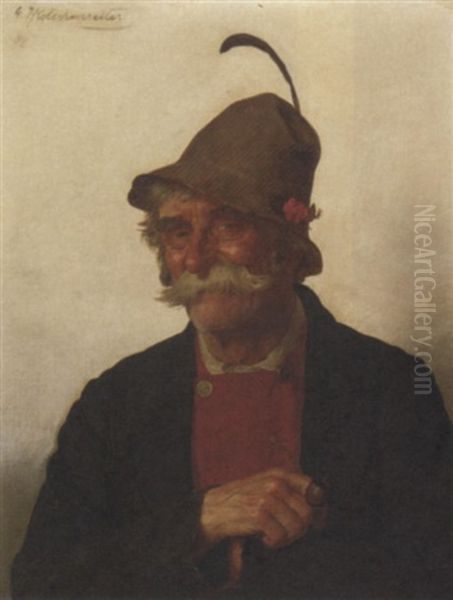 Portrait Of A Man With A Pipe Oil Painting by Hugo Kotschenreiter