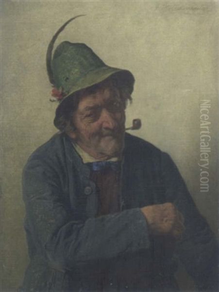 Pfiffiger Bauer Mit Pfeife Oil Painting by Hugo Kotschenreiter