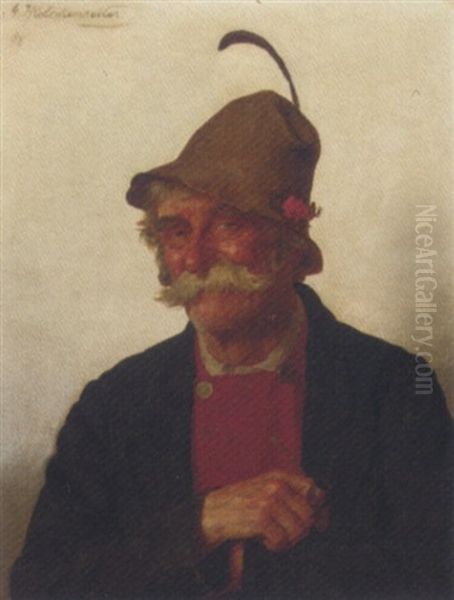 Portrait Of A Man With A Pipe Oil Painting by Hugo Kotschenreiter