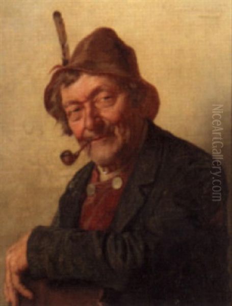 The Pipe Smoker Oil Painting by Hugo Kotschenreiter