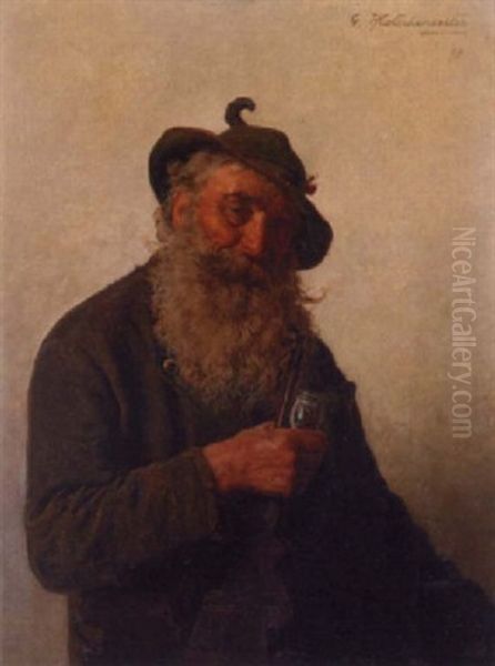 A Man Smoking His Pipe Oil Painting by Hugo Kotschenreiter