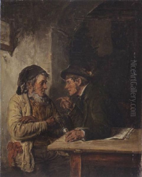 Zwei Bauern Im Gesprach Oil Painting by Hugo Kotschenreiter