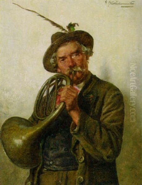 Der Hornblaser Oil Painting by Hugo Kotschenreiter