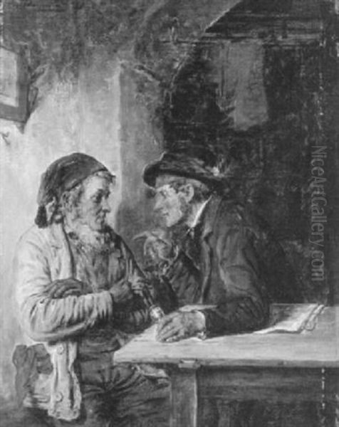 Zwei Diskutierende Herren In Einer Stube Oil Painting by Hugo Kotschenreiter