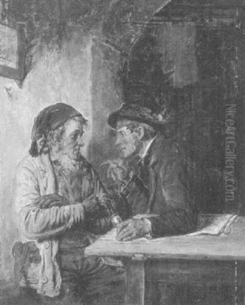 Zwei Diskutierende Herren In Einer Stube Oil Painting by Hugo Kotschenreiter