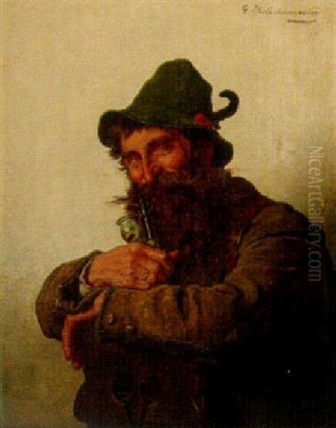 A Bavarian Hunter With A Pipe Oil Painting by Hugo Kotschenreiter