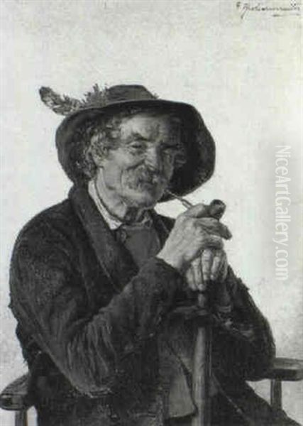 The Pipe-smoker Oil Painting by Hugo Kotschenreiter