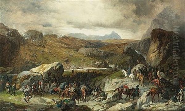 General Suvorov Traversing The St. Gothard Pass Oil Painting by Alexander August von Kotzbue