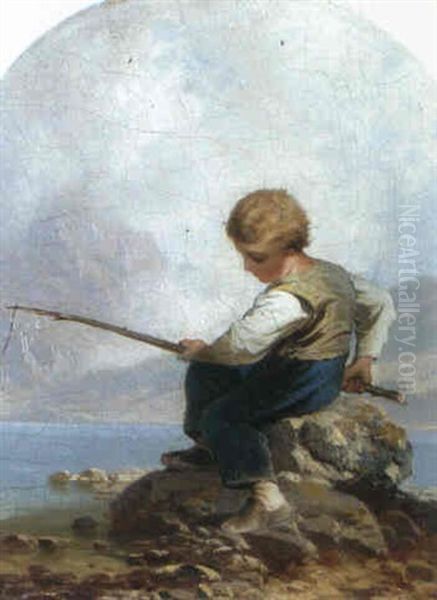 Kind Beim Angeln Oil Painting by Alexander August von Kotzbue