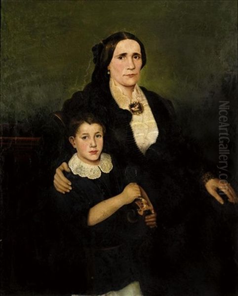 Portrait Of Argiro Zerlentis With Her Son Pericles Oil Painting by Nicholaos Kounelakis